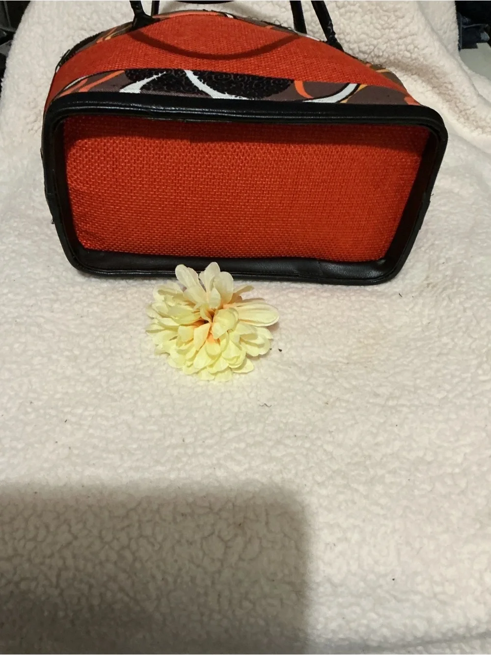 Vintage Orange Floral Appliqué Cosmetic Bag